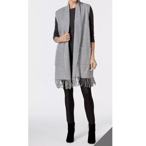 Cejon Milanese Gray Open Front Vest with Fringe Hem Sz L/XL